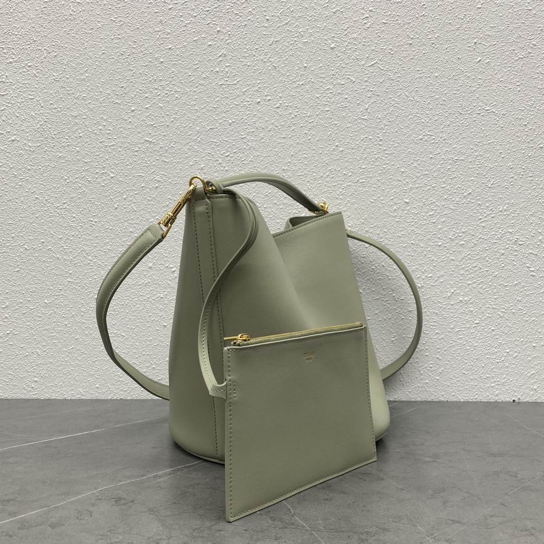 Celine Bucket 16 Smooth Calfskin Handbag Shoulder Bag Light Grey 195573